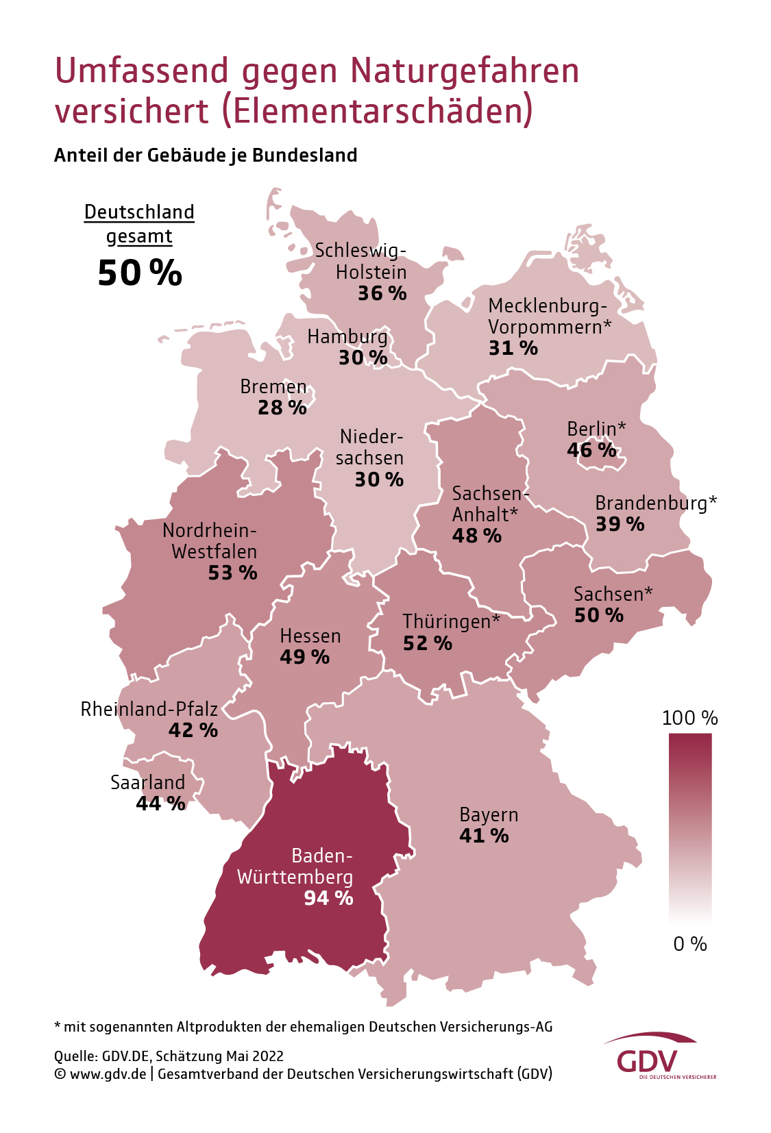Deutschlandkarte „Umfassend gegen Naturgefahren versichert"